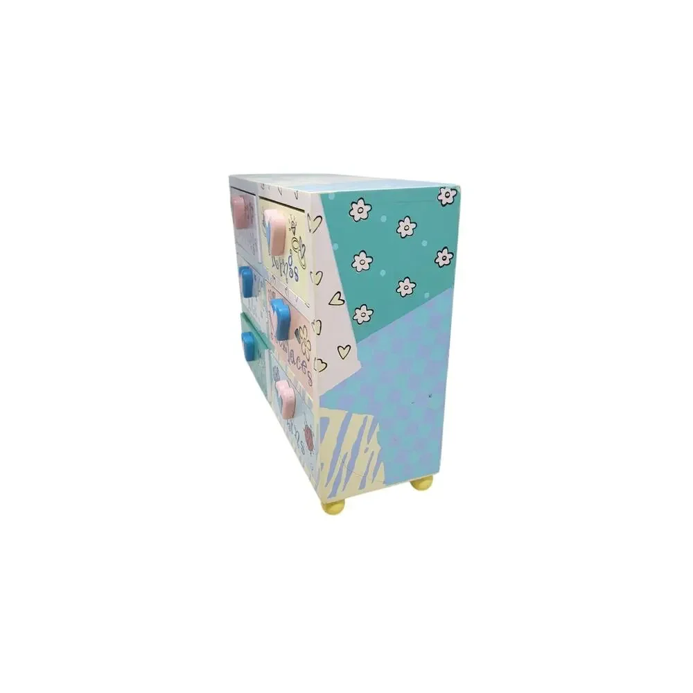 Vintage Y2K Small Wooden Jewelry box chest Table Top Whimsical Patchwork Vernon